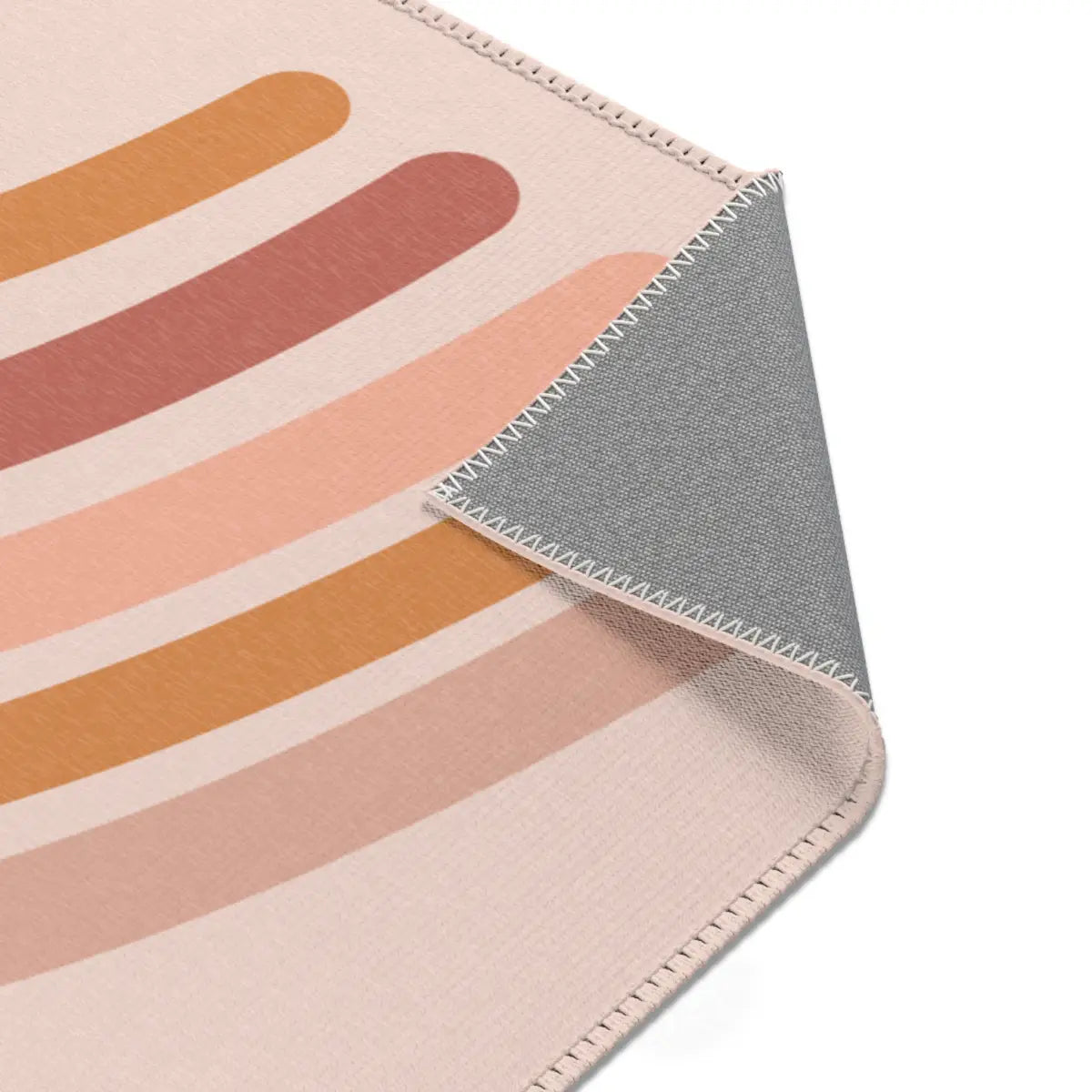 Kinderteppich "Regenbogen Boho Style" von spielzwerg. Nahaufnahme umgeklappte Ecke. RUG-00132-XL, RUG-00132-L.