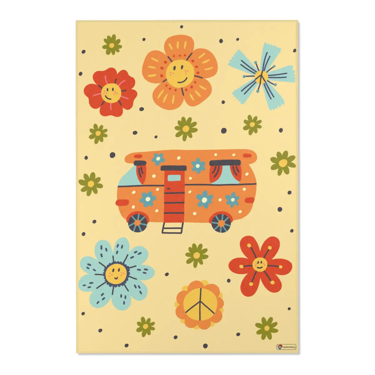 Kinderteppich "Hippie Wohnmobil" von spielzwerg. Frontansicht von vorne.