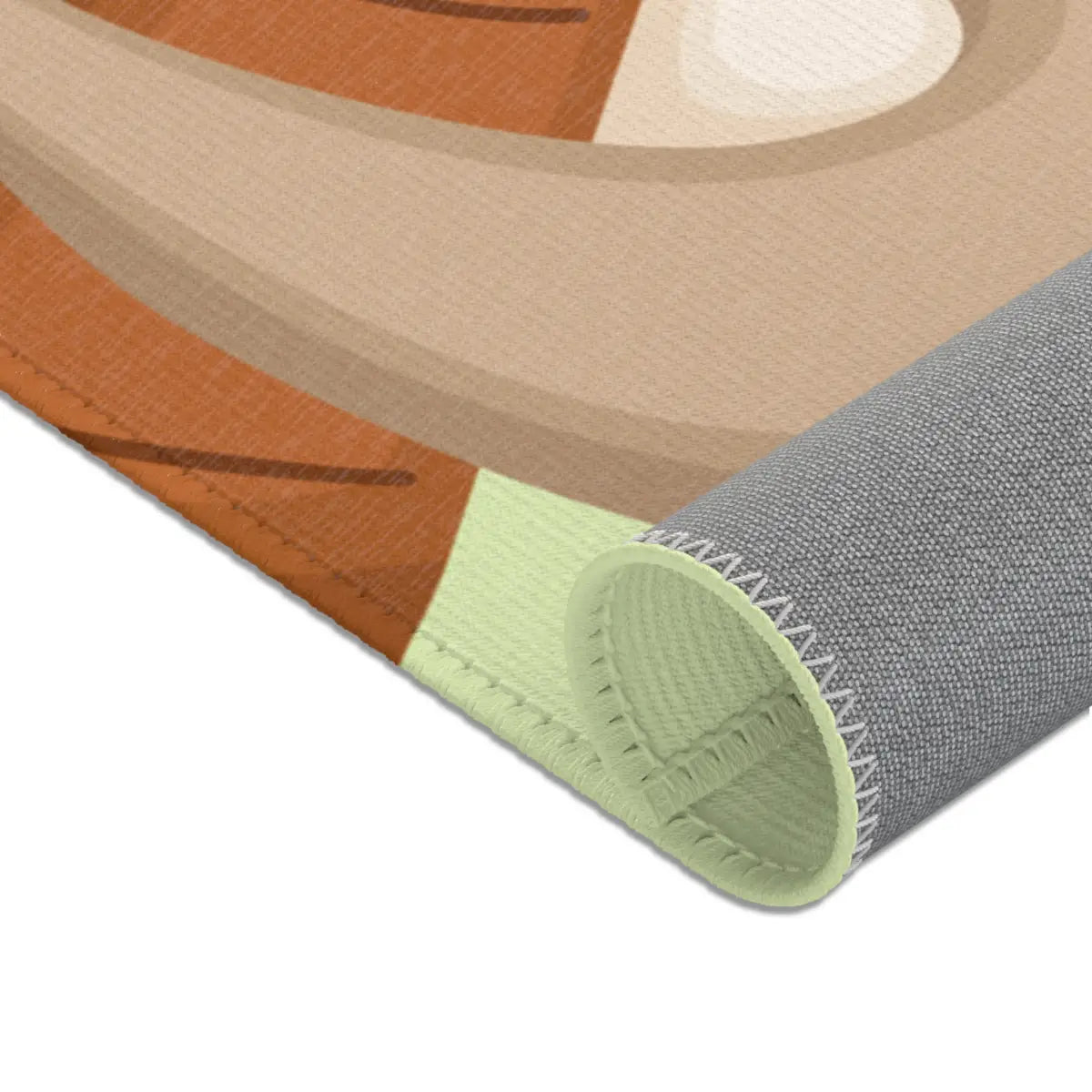 Kinderteppich "Flori Faultier" von spielzwerg. Nahaufnahme gerollt. RUG-00135-XL, RUG-00135-L.