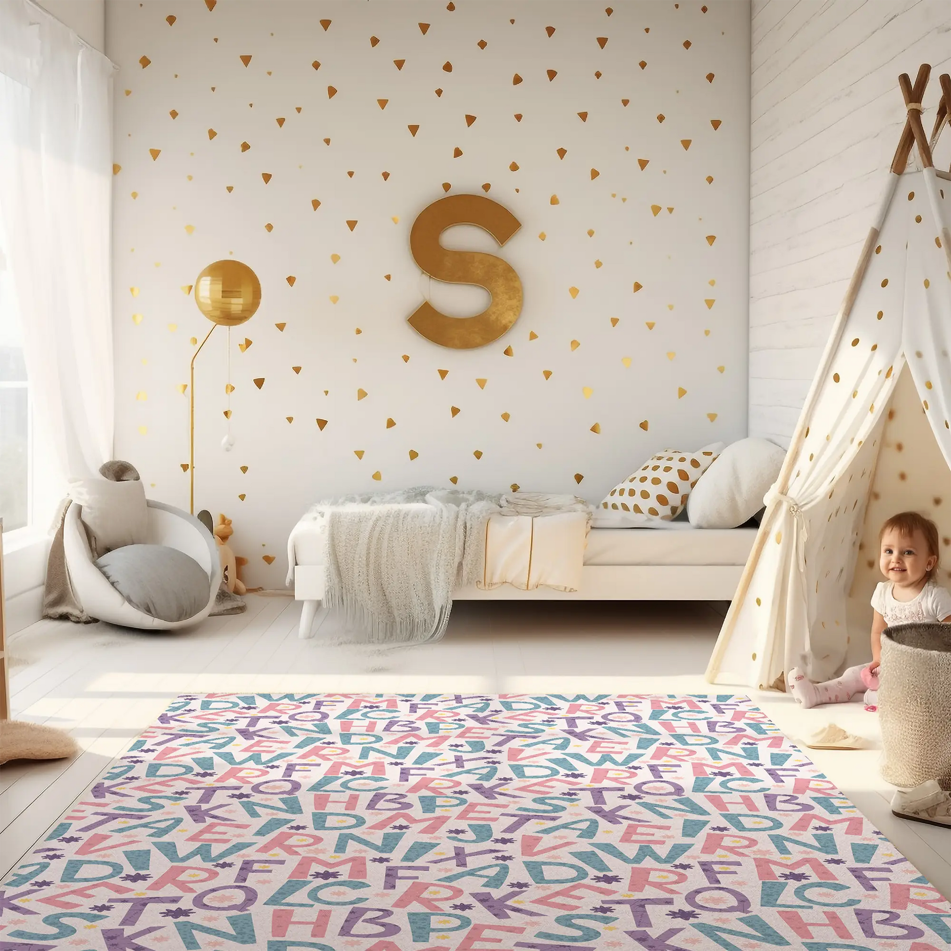 Kinderteppich "Buchstabensalat" von spielzwerg. RUG-00115-XL, RUG-00115-L.