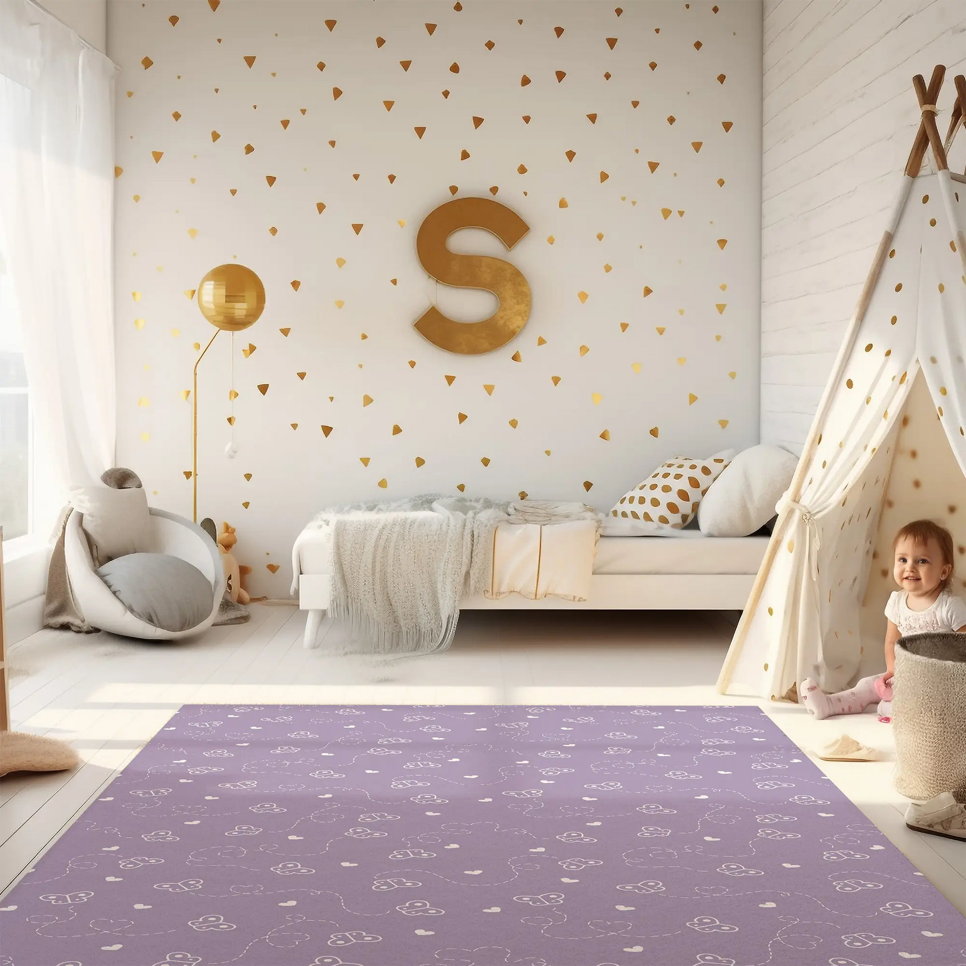 Kinderteppich "Chaotische Schmetterlinge" von spielzwerg. RUG-00007-XL, RUG-00007-L.