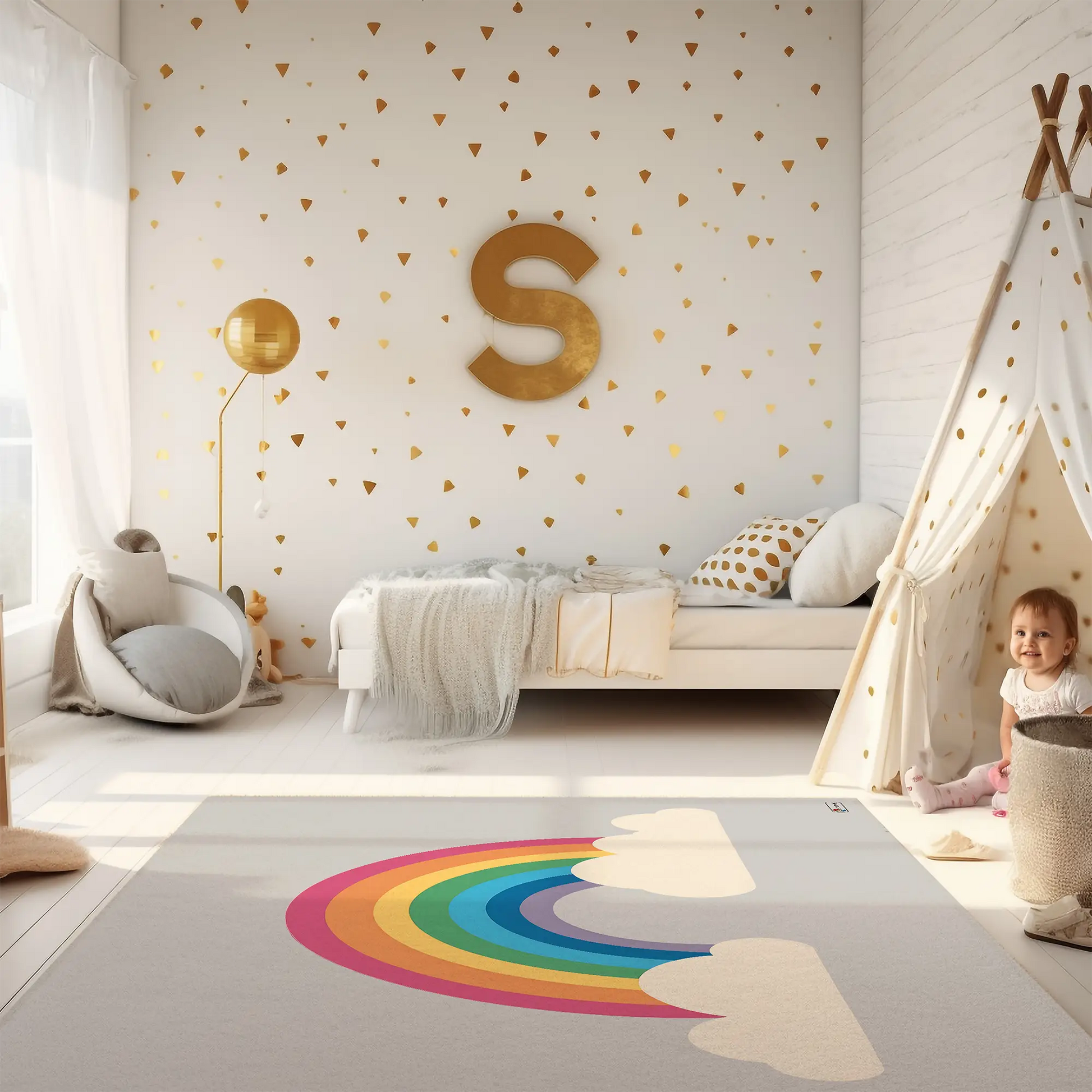Kinderteppich "Bunter Regenbogen" von spielzwerg. RUG-00204-XL, RUG-00204-L.