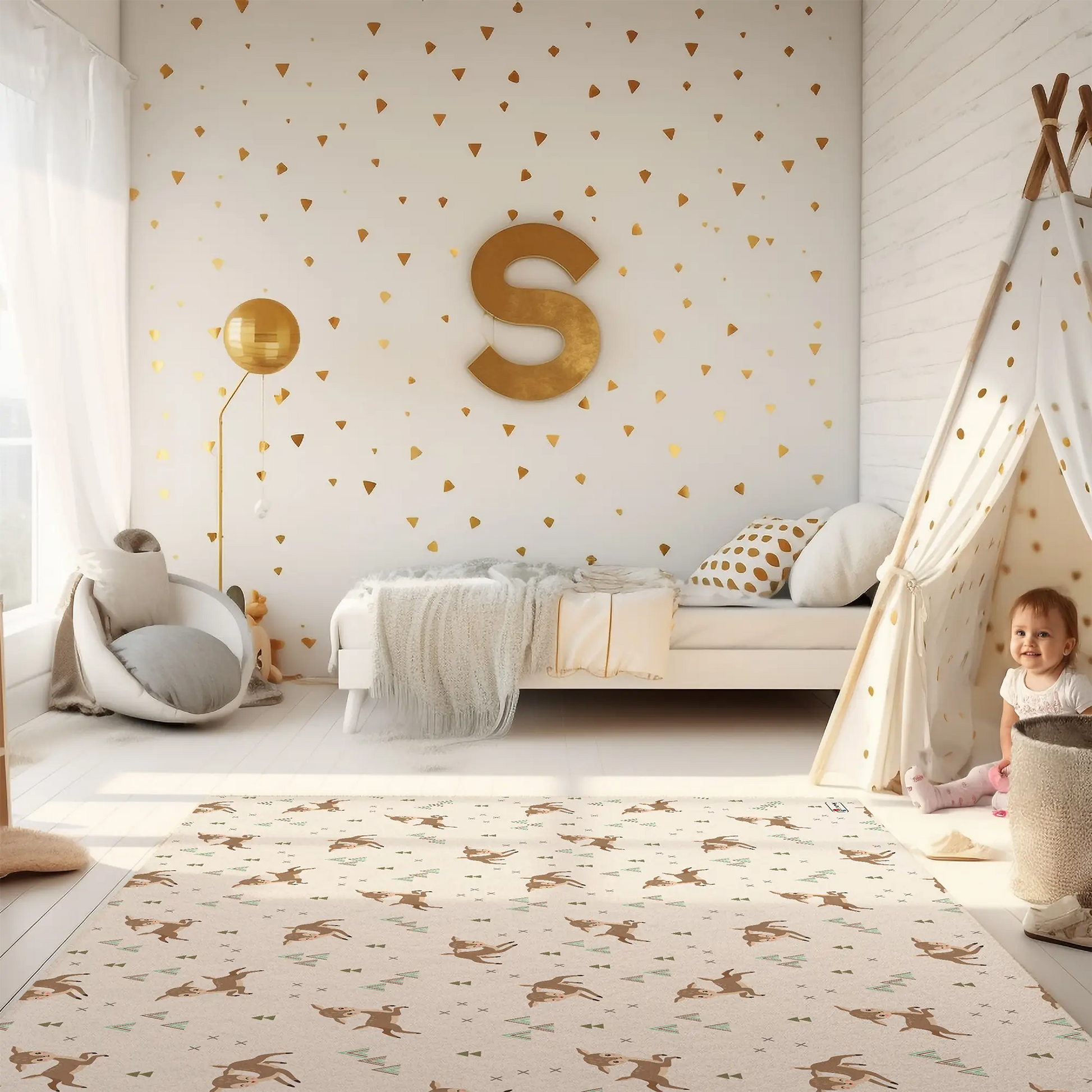 Kinderteppich "Springende Rehe" von spielzwerg. RUG-00060-XL, RUG-00060-L.