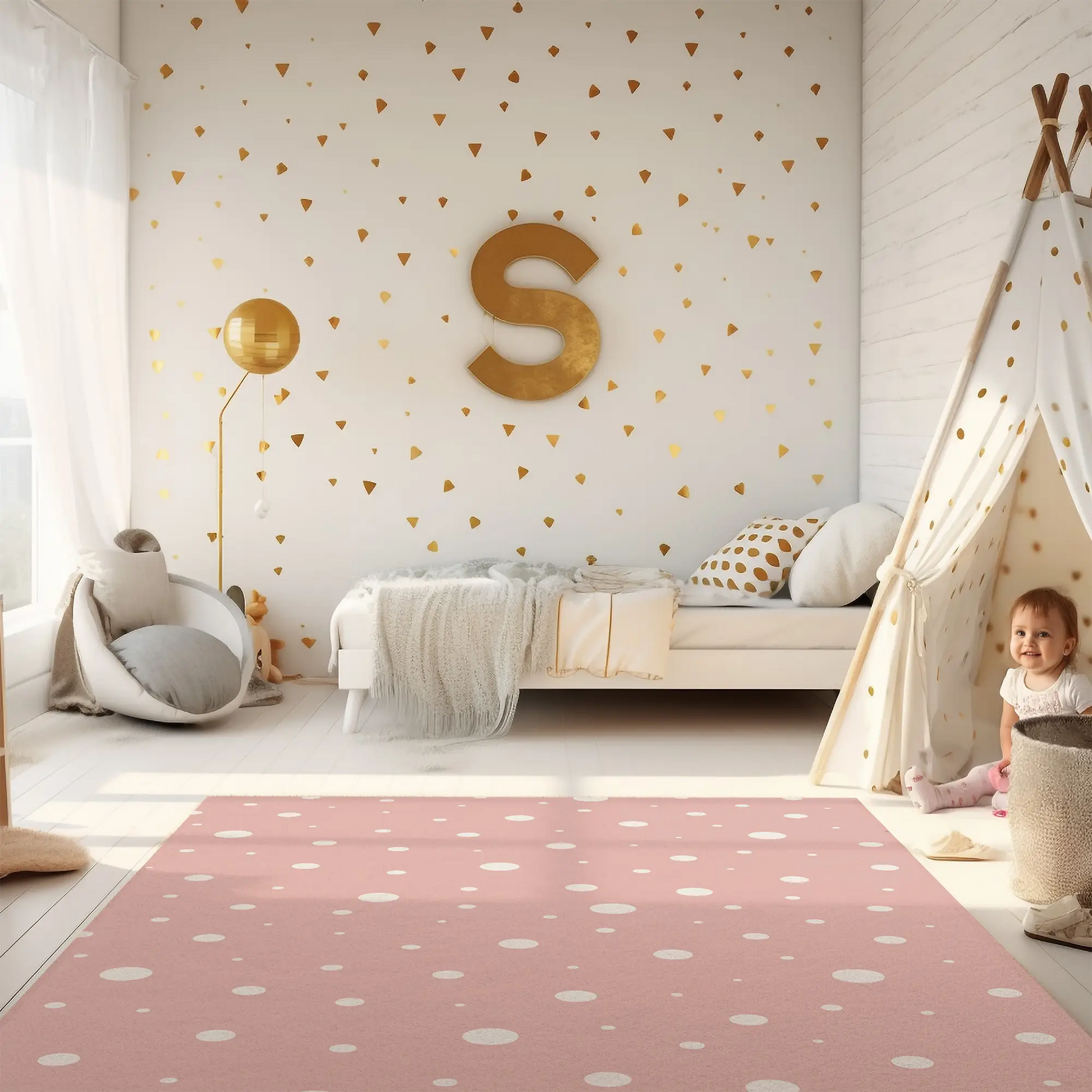 Kinderteppich "Weiße Punkte" von spielzwerg. RUG-00172-XL, RUG-00172-L.