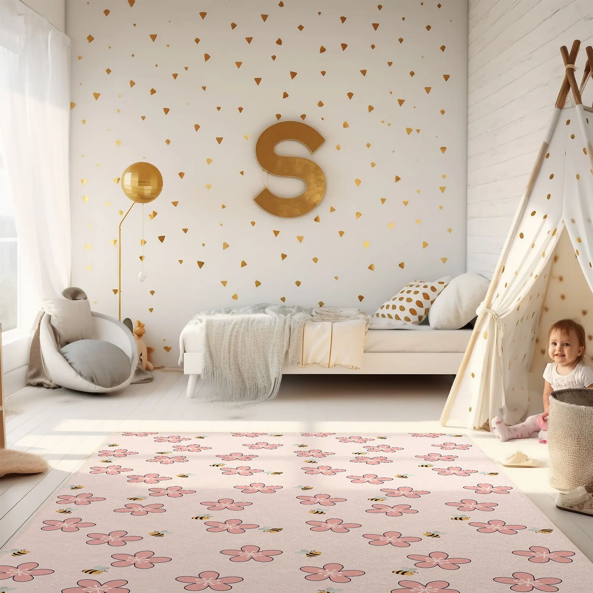 Kinderteppich "Blütennektar" von spielzwerg. RUG-00058-XL, RUG-00058-L.