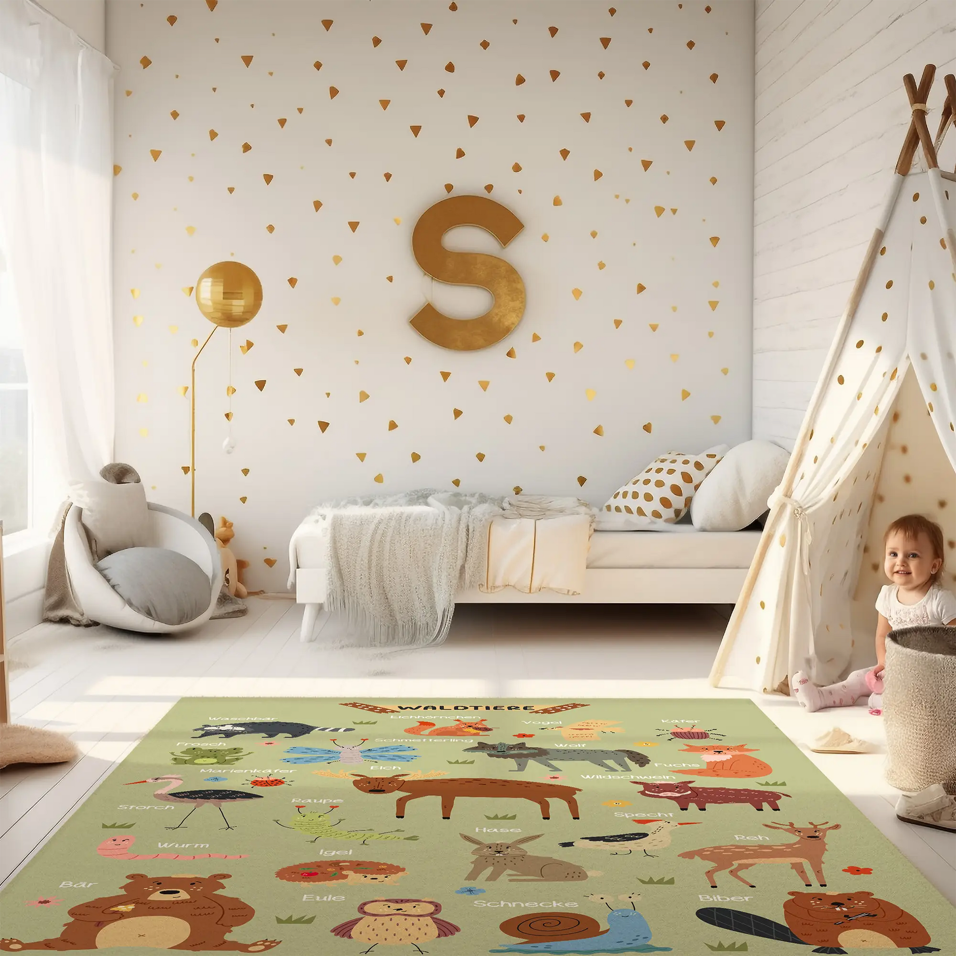 Kinderteppich "Waldtierkunde" von spielzwerg. RUG-00109-XL, RUG-00109-L.