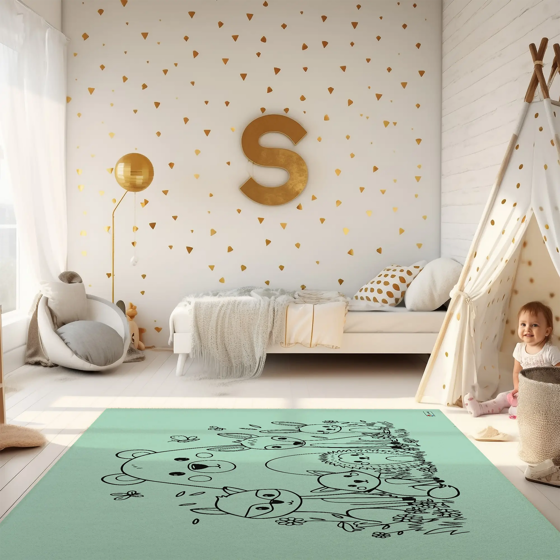 Kinderteppich "Süße Waldtiere" von spielzwerg. RUG-00167-XL, RUG-00167-L.
