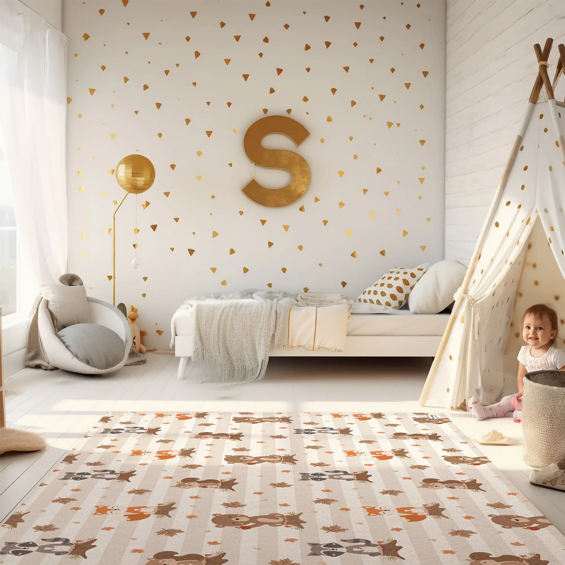 Kinderteppich "Herbstliche Waldtiere" von spielzwerg. RUG-00078-XL, RUG-00078-L.