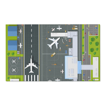 Spielteppich "Flughafen" von spielzwerg. Frontansicht von vorne. Größe L 150x90 cm.