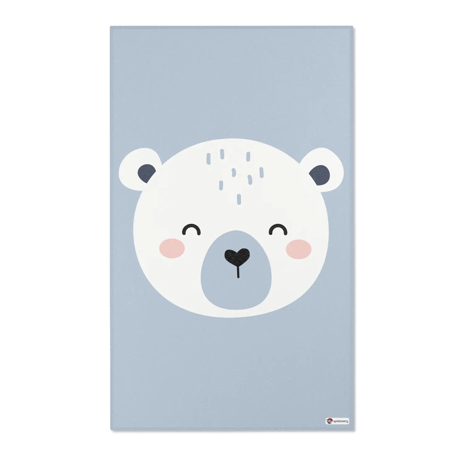 Kinderteppich "Knuffiger Eisbär" von spielzwerg. Frontansicht von vorne. Größe L 150x90 cm.