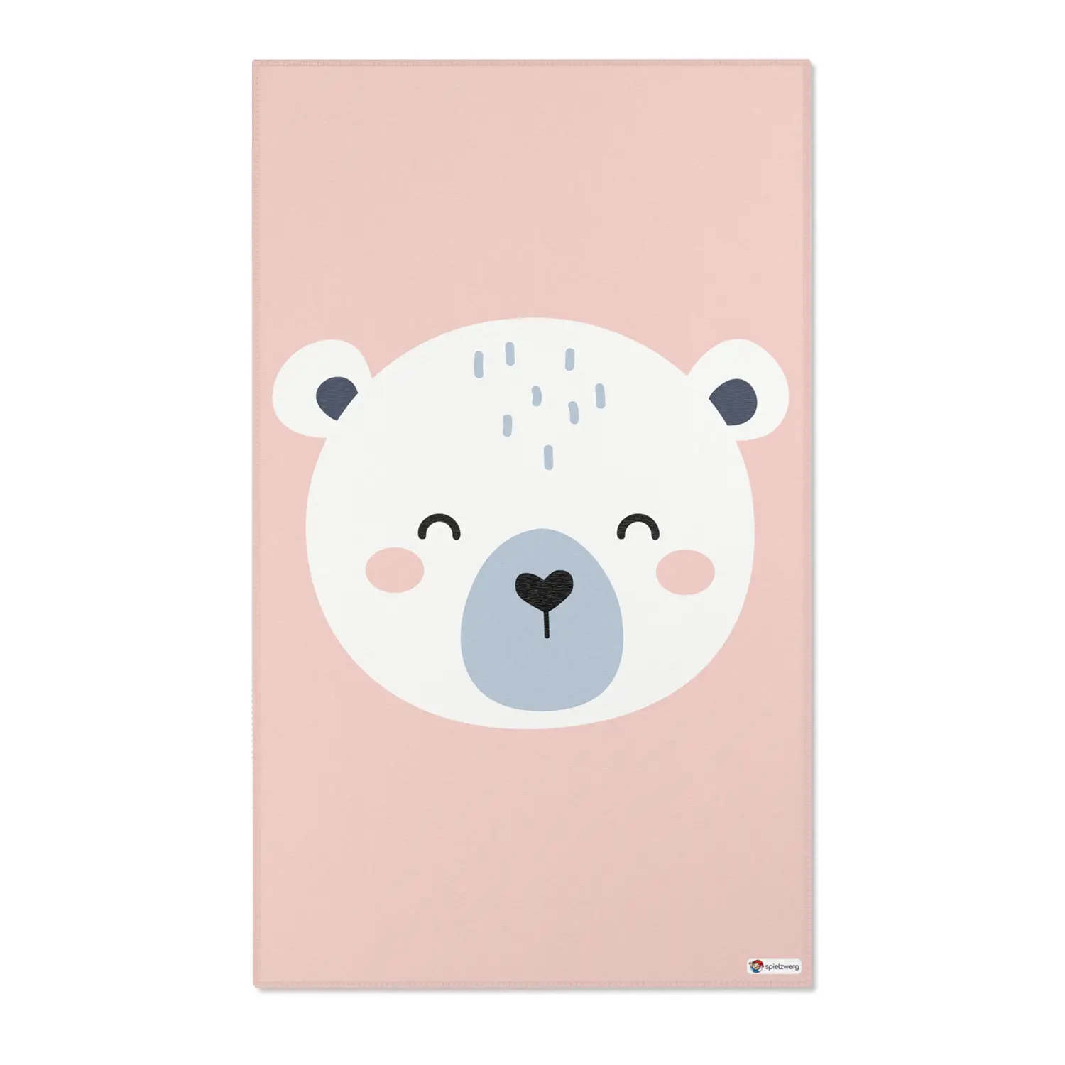 Kinderteppich "Knuffiger Eisbär" von spielzwerg. Frontansicht von vorne. Größe L 150x90 cm.
