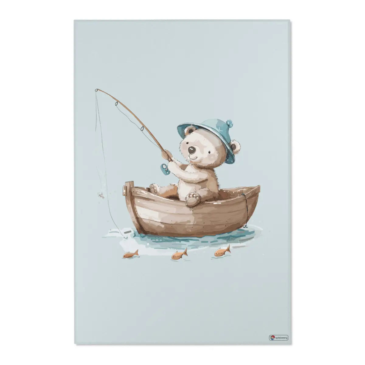 Kinderteppich "Angler-Bär" von spielzwerg. Frontansicht von vorne.