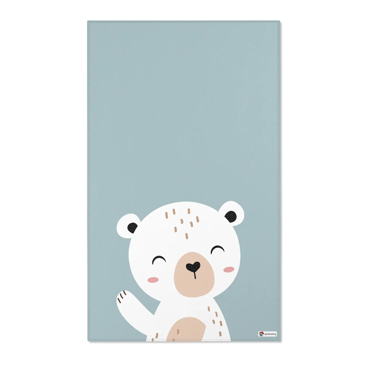 Kinderteppich "Eli Eisbär" von spielzwerg. Frontansicht von vorne. Größe L 150x90 cm.