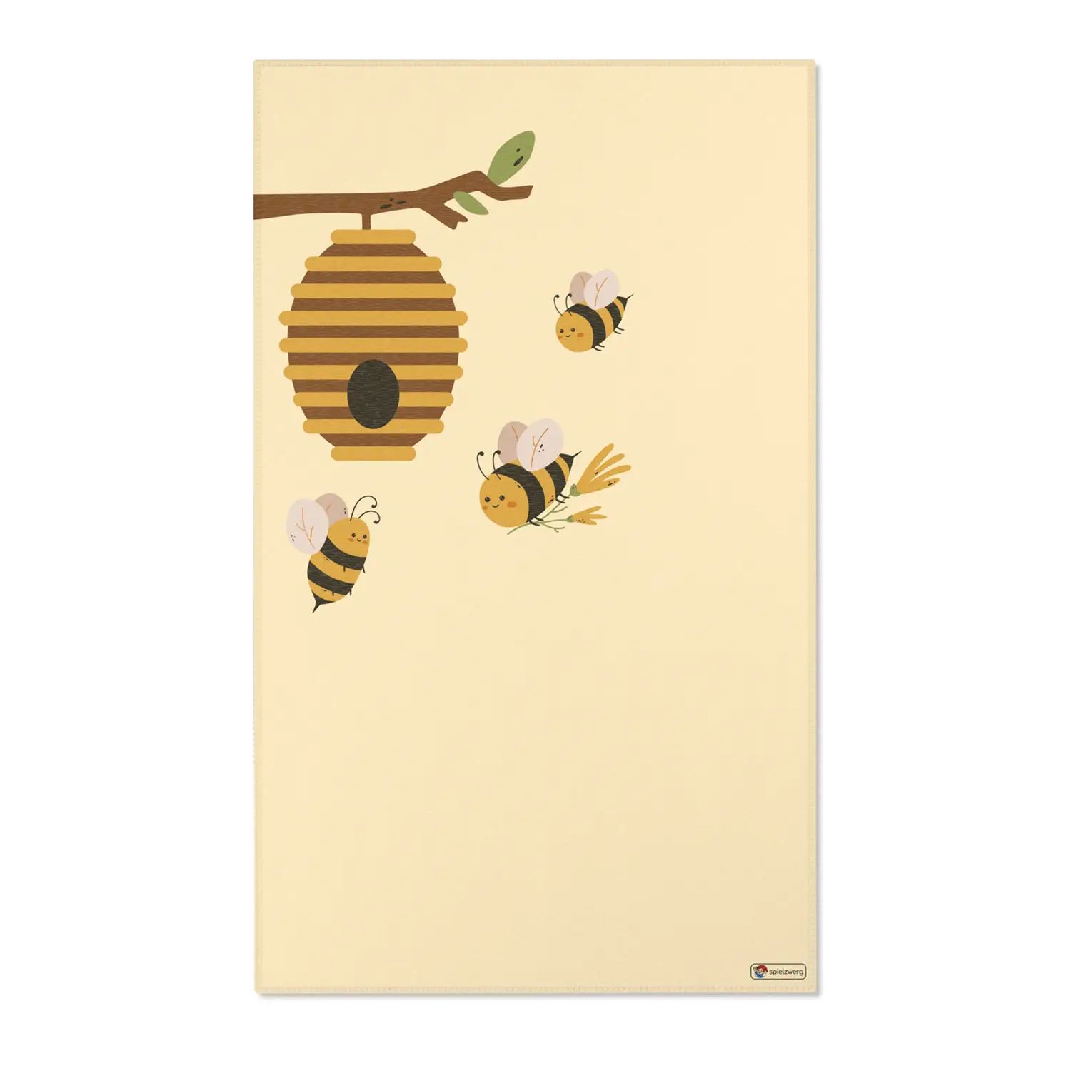 Kinderteppich "Bienennest" von spielzwerg. Frontansicht von vorne. Größe L 150x90 cm.