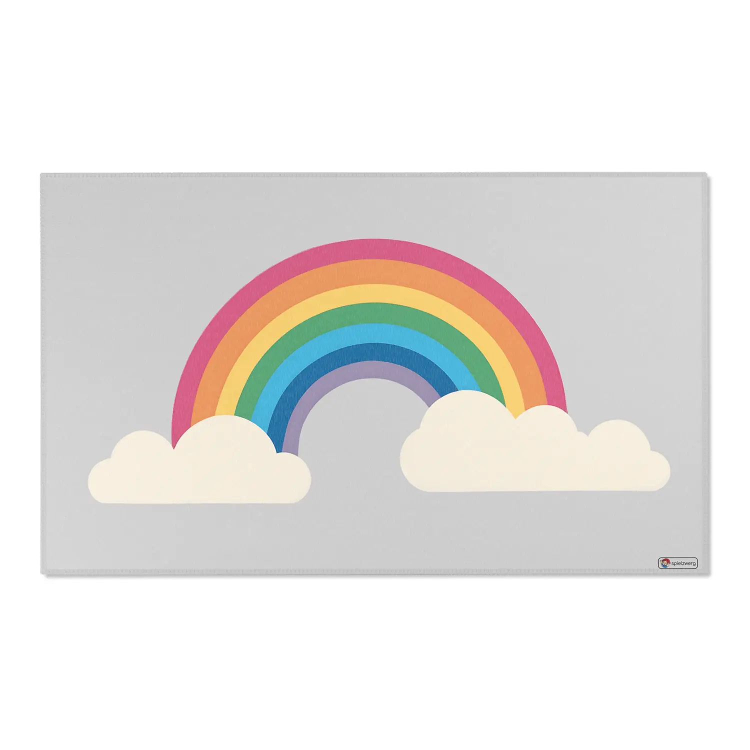 Kinderteppich "Bunter Regenbogen" von spielzwerg. Frontansicht von vorne. Größe L 150x90 cm.