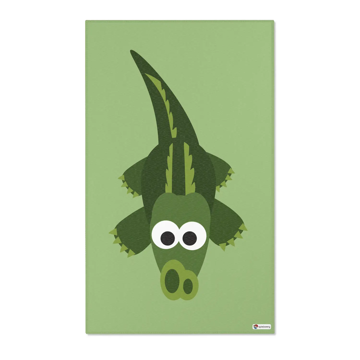 Kinderteppich "Kroko" von spielzwerg. Frontansicht von vorne. Größe L 150x90 cm.