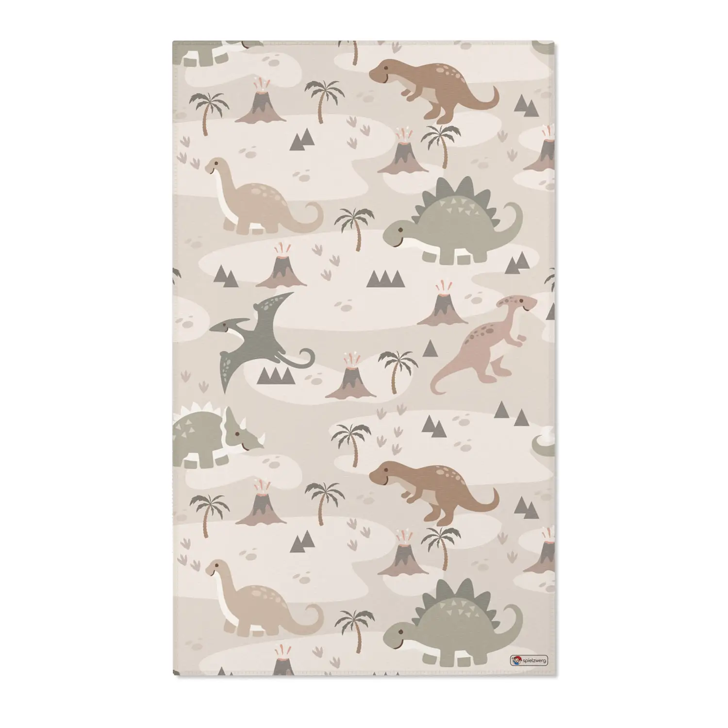 Kinderteppich "Dino-Landschaft" von spielzwerg. Frontansicht von vorne. Größe L 150x90 cm.