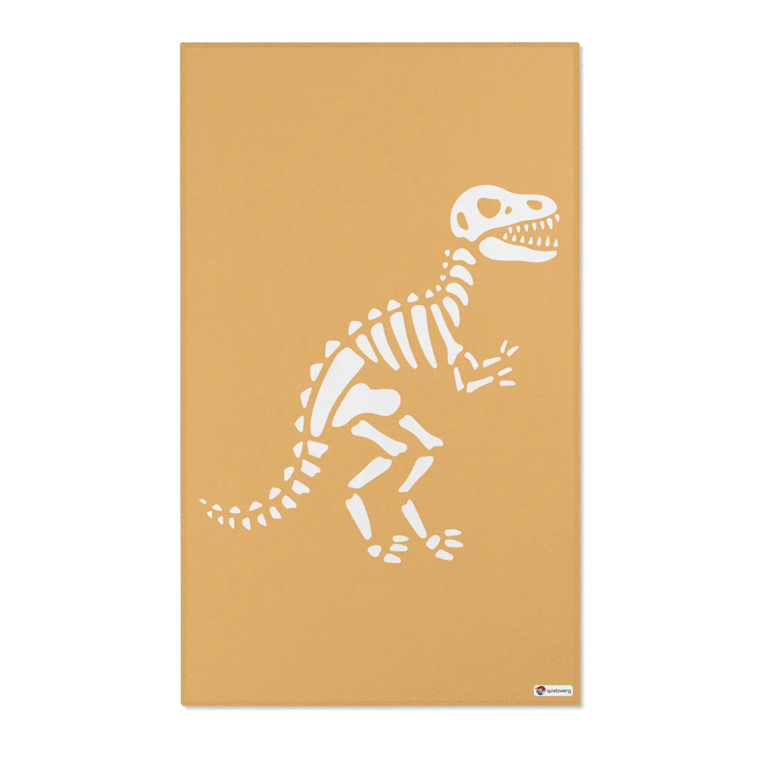 Kinderteppich "Dino-Skelett" von spielzwerg. Frontansicht von vorne. Größe L 150x90 cm.