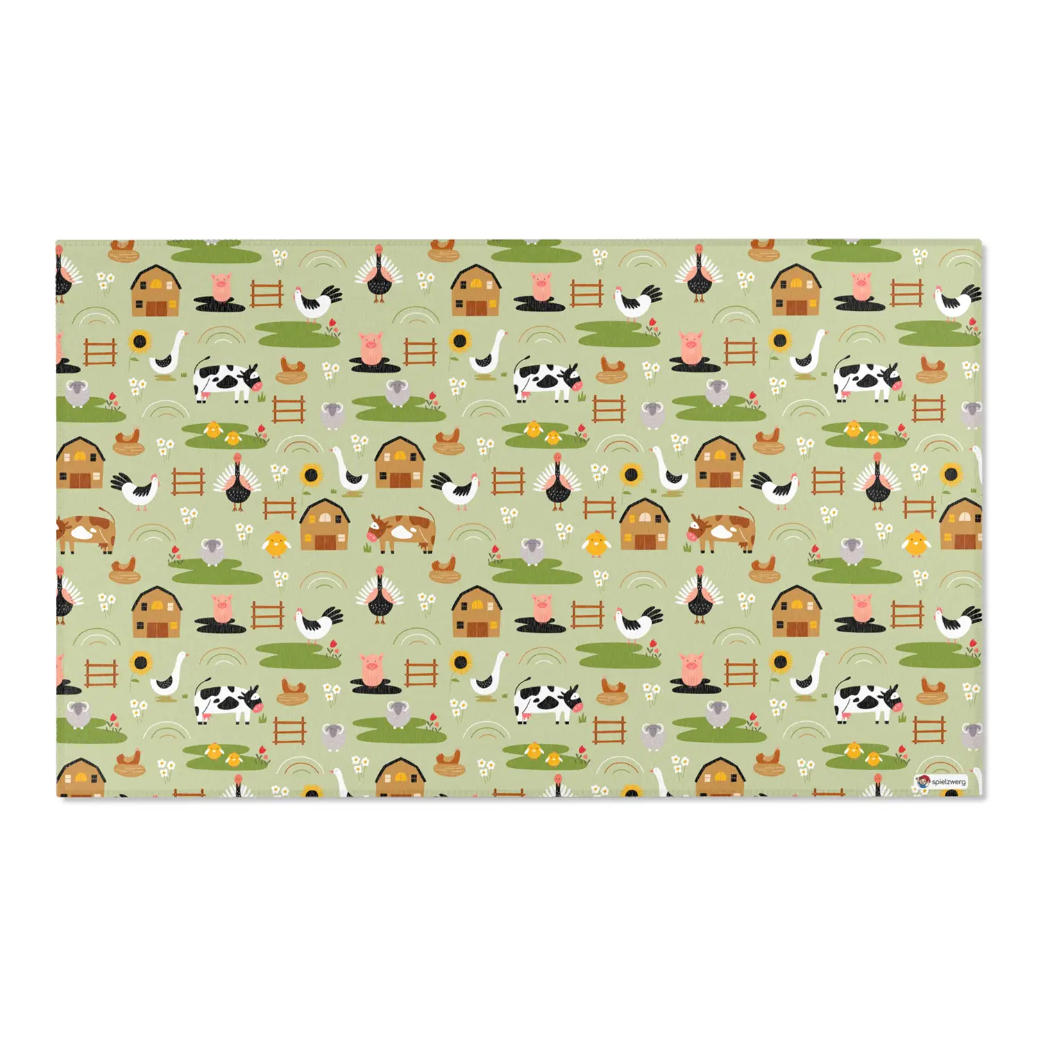 Kinderteppich "Auf der Weide" von spielzwerg. Frontansicht von vorne. Größe L 150x90 cm.