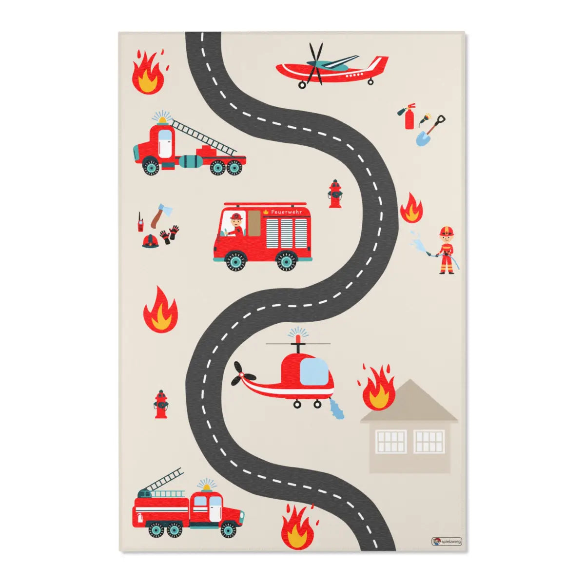 Spielteppich "Feuerwehreinsatz" von spielzwerg. Frontansicht von vorne.