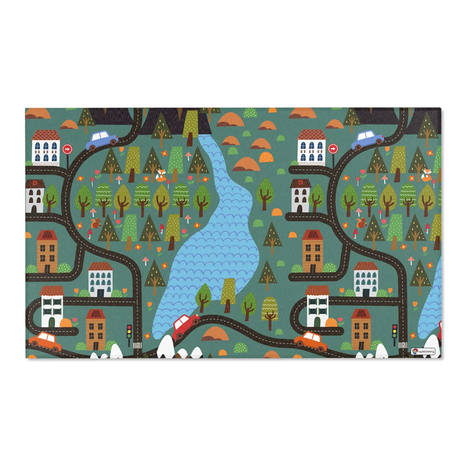 Spielteppich "Schwarzwald" von spielzwerg. Frontansicht von vorne. Größe L 150x90 cm.