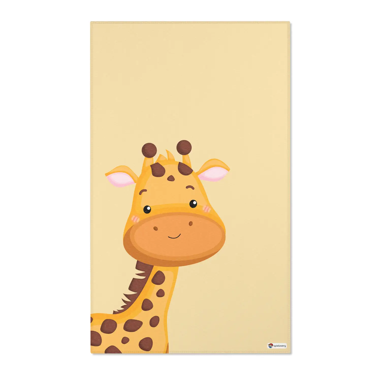 Kinderteppich "Gerda Giraffe" von spielzwerg. Frontansicht von vorne. Größe L 150x90 cm.