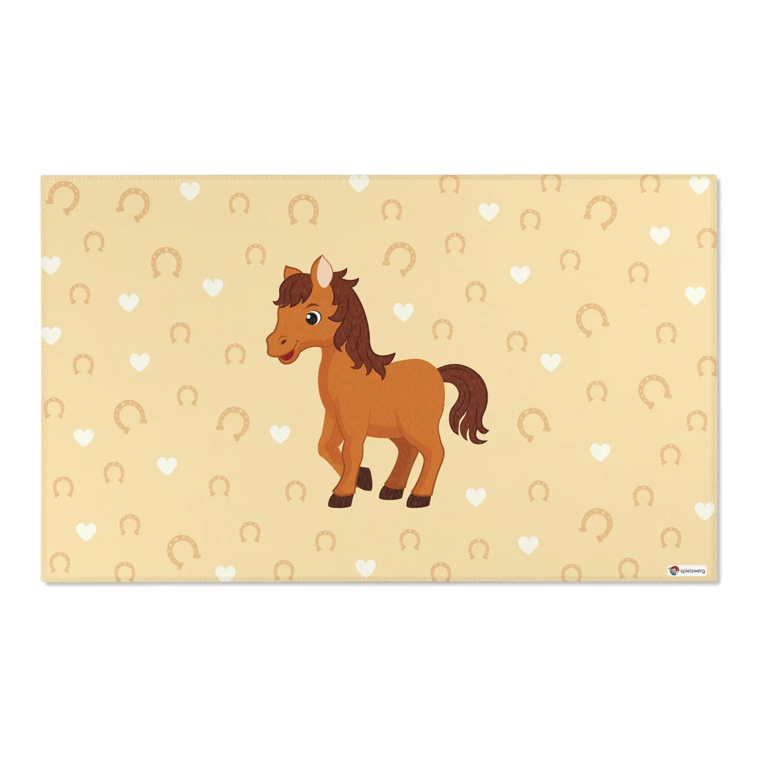 Kinderteppich "Pia Pony" von spielzwerg. Frontansicht von vorne. Größe L 150x90 cm.