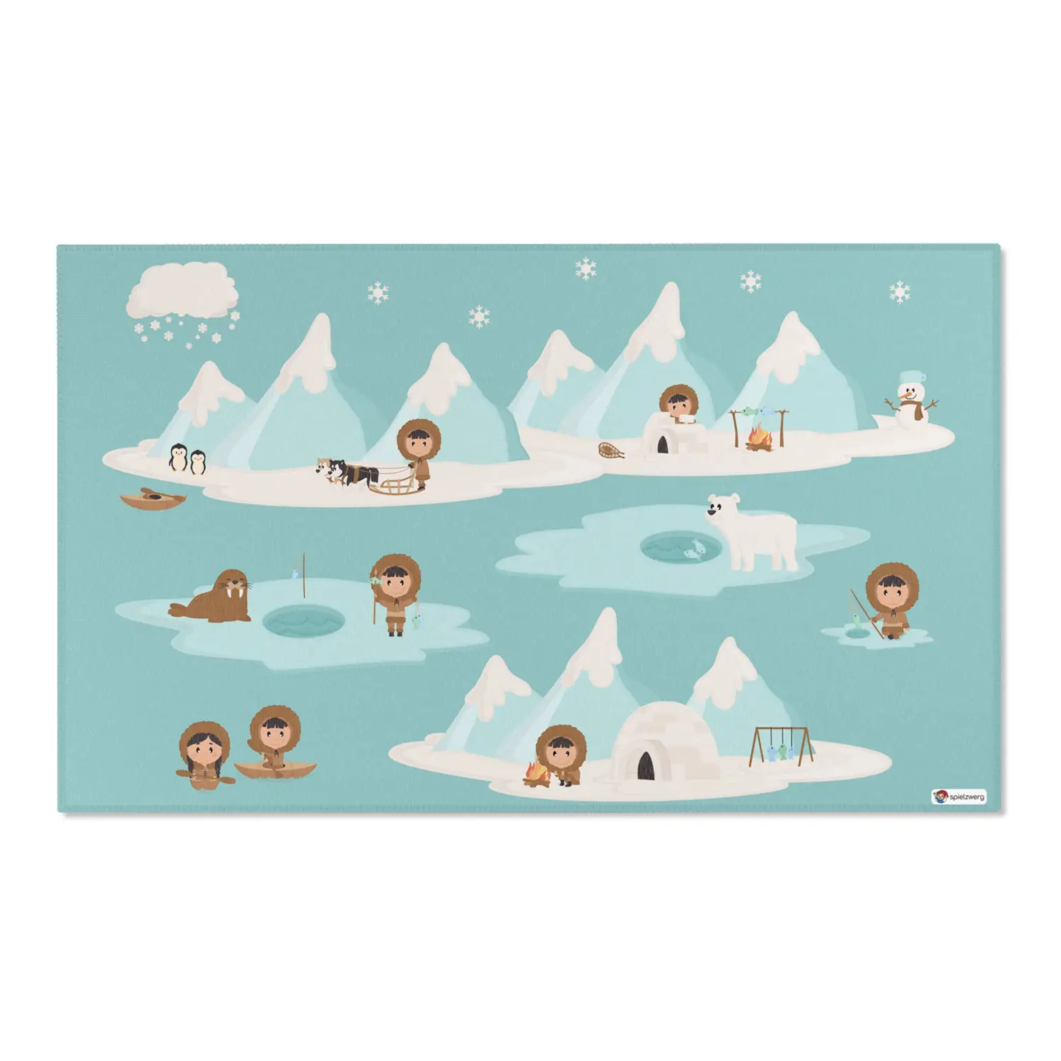 Kinderteppich "Eskimos" von spielzwerg. Frontansicht von vorne. Größe L 150x90 cm.