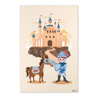 Kinderteppich "Tapferer Ritter" von spielzwerg. Frontansicht von vorne. Größe XL 180x120 cm.