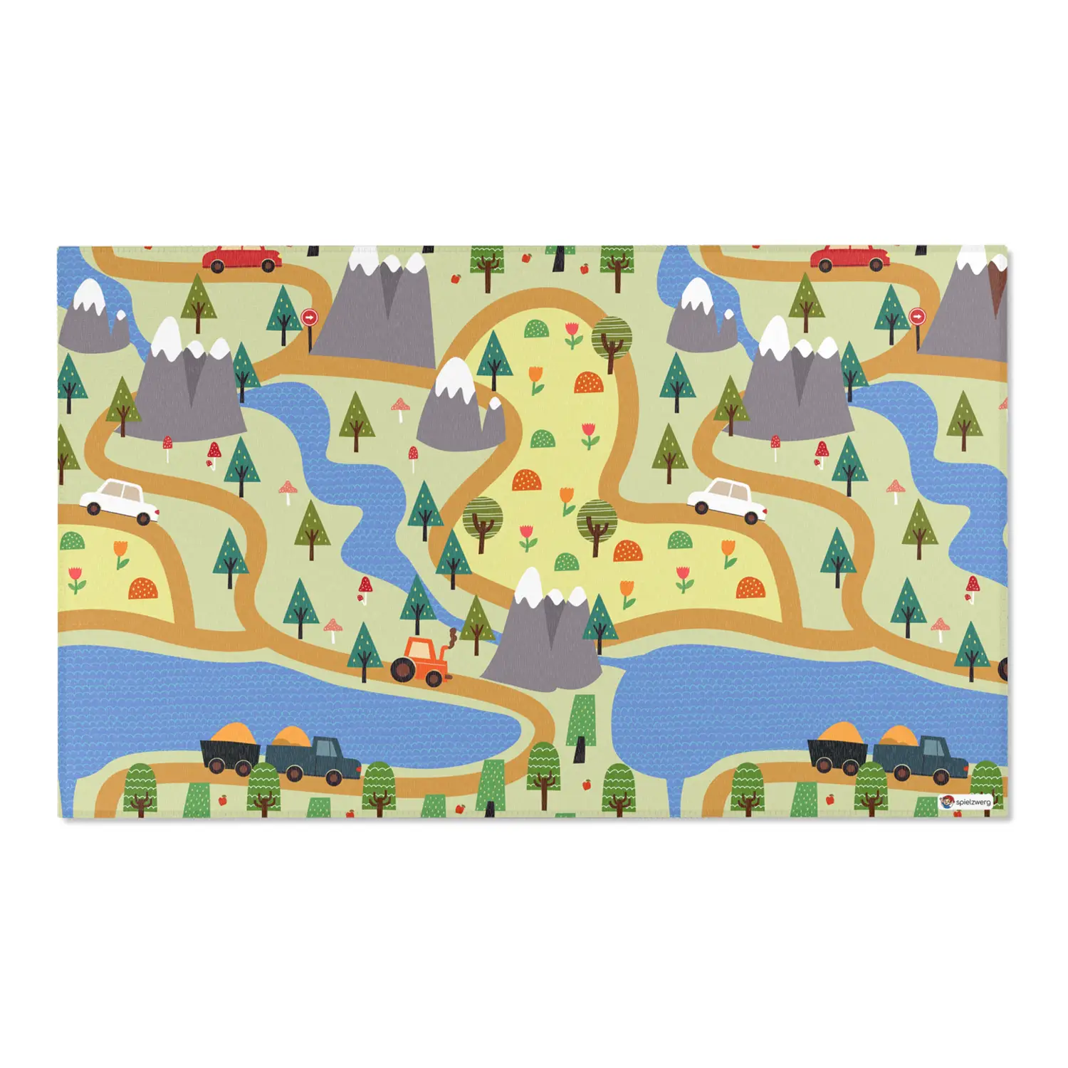 Spielteppich "Gebirgspass" von spielzwerg. Frontansicht von vorne. Größe L 150x90 cm.