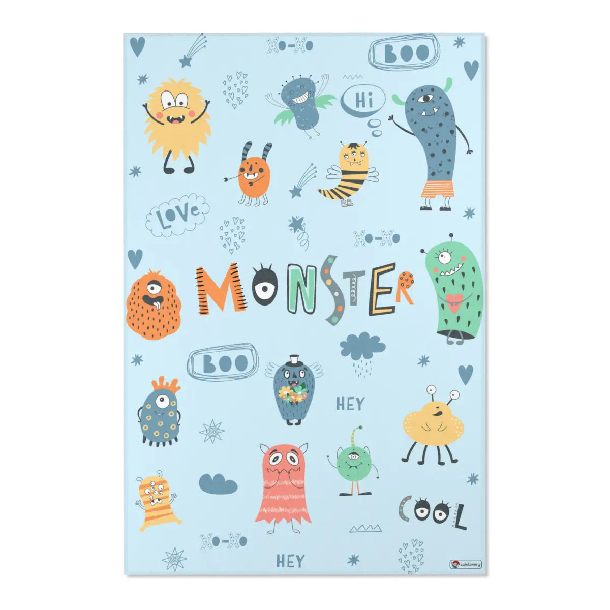 Kinderteppich "Monster" von spielzwerg. Frontansicht von vorne.