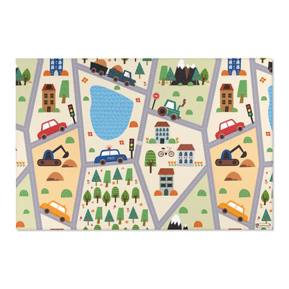 Spielteppich "Mosaik-Dorf" von spielzwerg. Frontansicht von vorne.