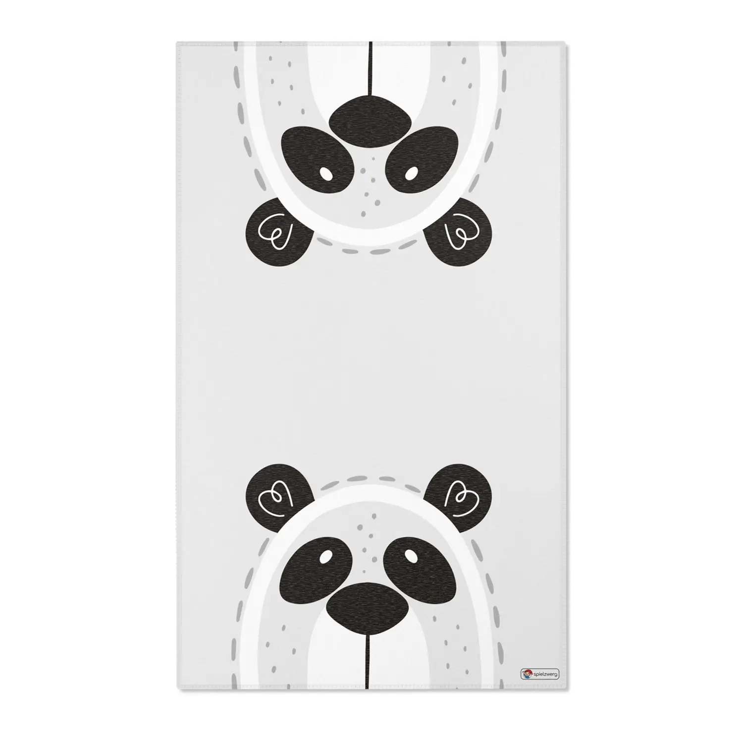 Kinderteppich "Boho Pandas" von spielzwerg. Frontansicht von vorne. Größe L 150x90 cm.