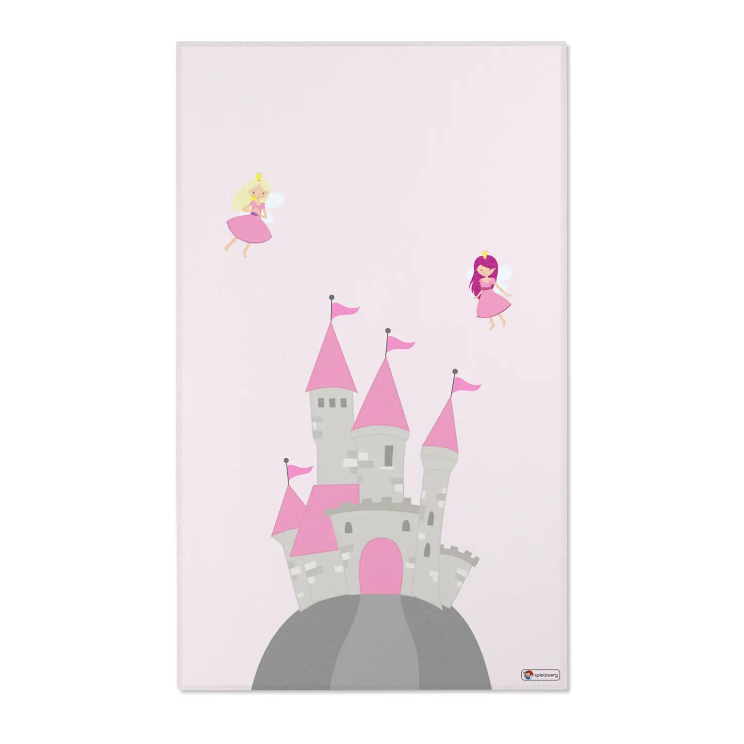 Kinderteppich "Feenschloss" von spielzwerg. Frontansicht von vorne. Größe L 150x90 cm.