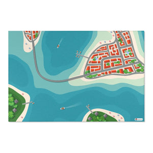 Spielteppich "Stadt am Meer" von spielzwerg. Frontansicht von vorne.