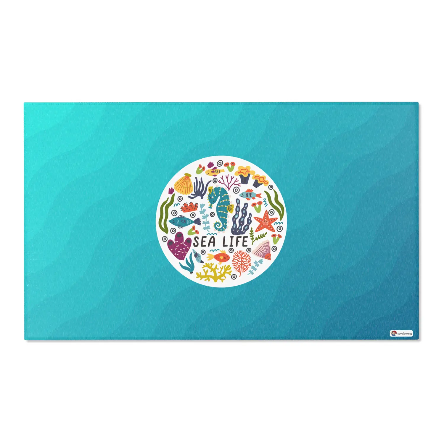 Kinderteppich "Sea Life" von spielzwerg. Frontansicht von vorne. Größe L 150x90 cm.