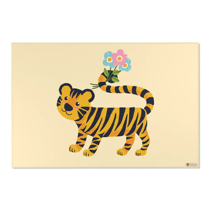 Kinderteppich "Tiger mit Blumen" von spielzwerg. Frontansicht von vorne.