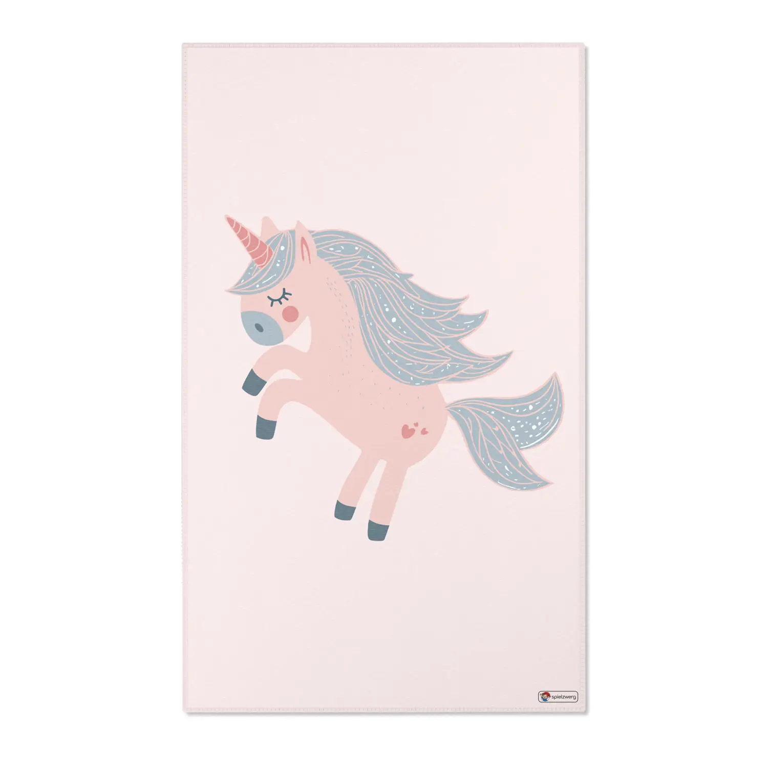 Kinderteppich "Emmy Einhorn" von spielzwerg. Frontansicht von vorne. Größe L 150x90 cm.