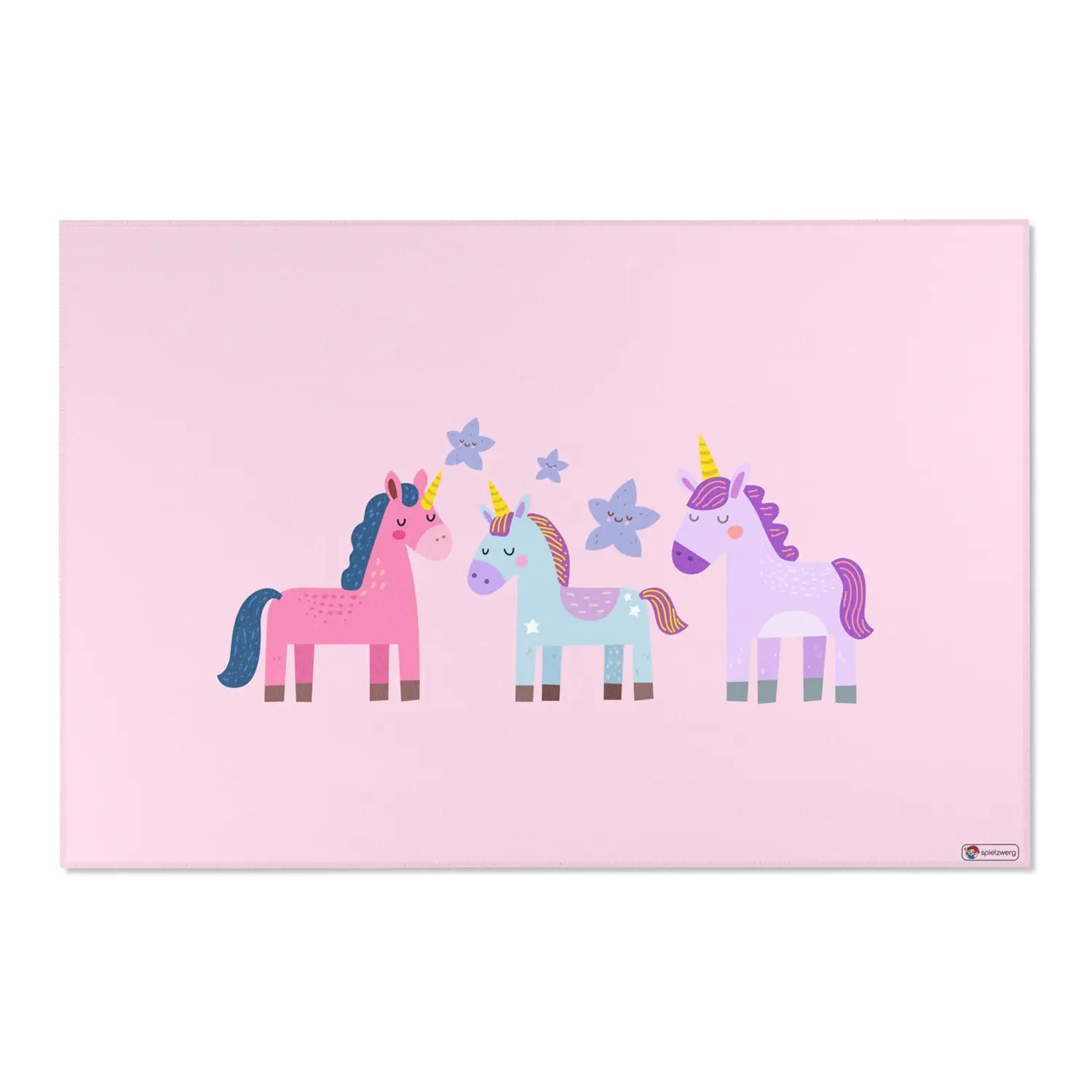 Kinderteppich "Einhornfamilie" von spielzwerg. Frontansicht von vorne. Größe XL 180x120 cm.