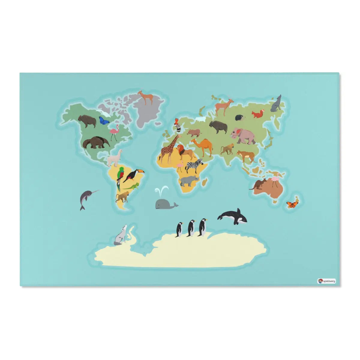 Spielteppich "Tiere der Welt" von spielzwerg. Frontansicht von vorne.