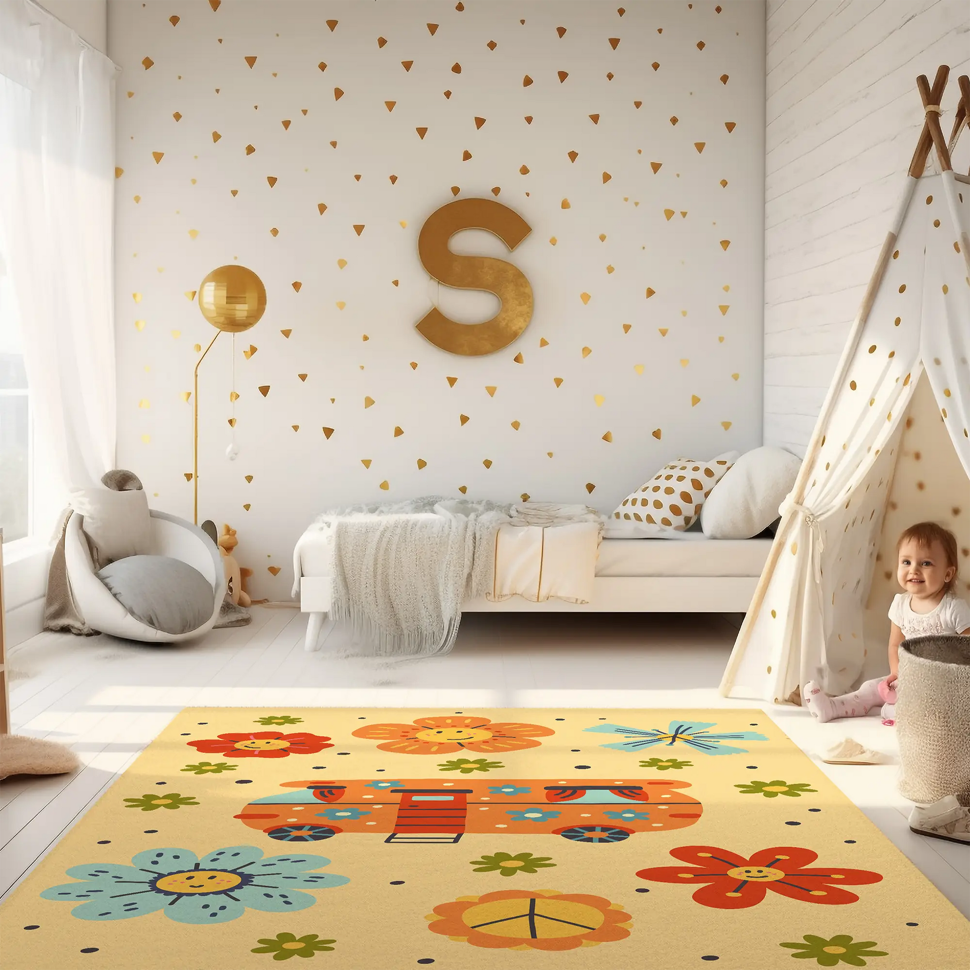 Kinderteppich "Hippie Wohnmobil" von spielzwerg. RUG-00113-XL, RUG-00113-L.