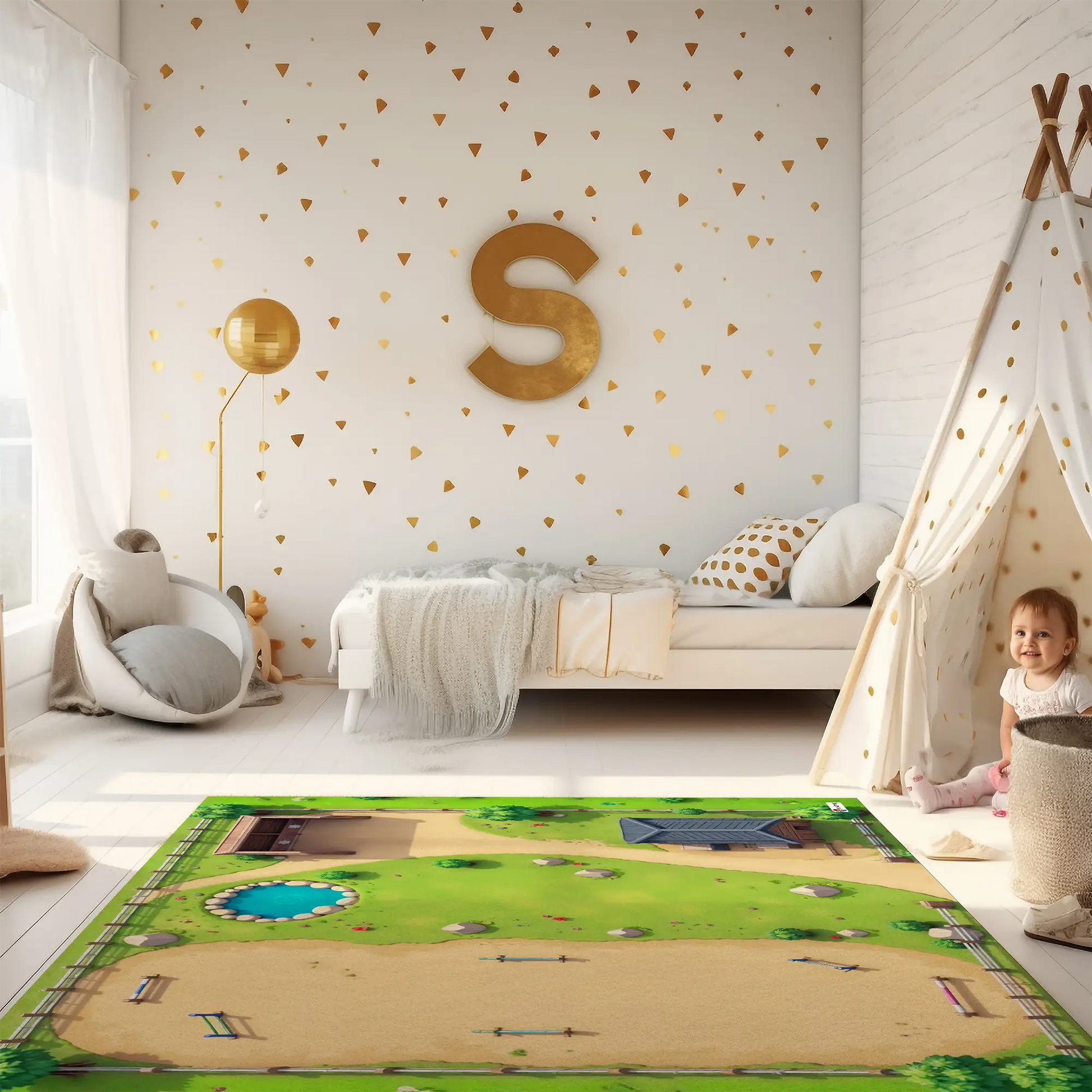Spielteppich "Reiterhof" von spielzwerg. RUG-00168-XL, RUG-00168-L.