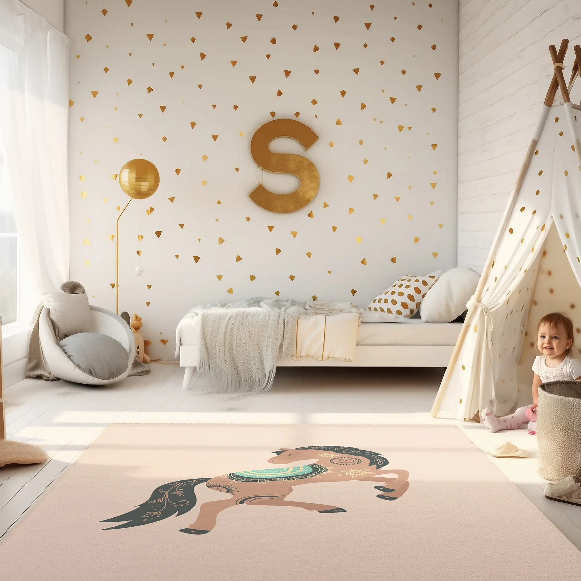 Kinderteppich "Boho Pferd" von spielzwerg. RUG-00042-XL, RUG-00042-L.