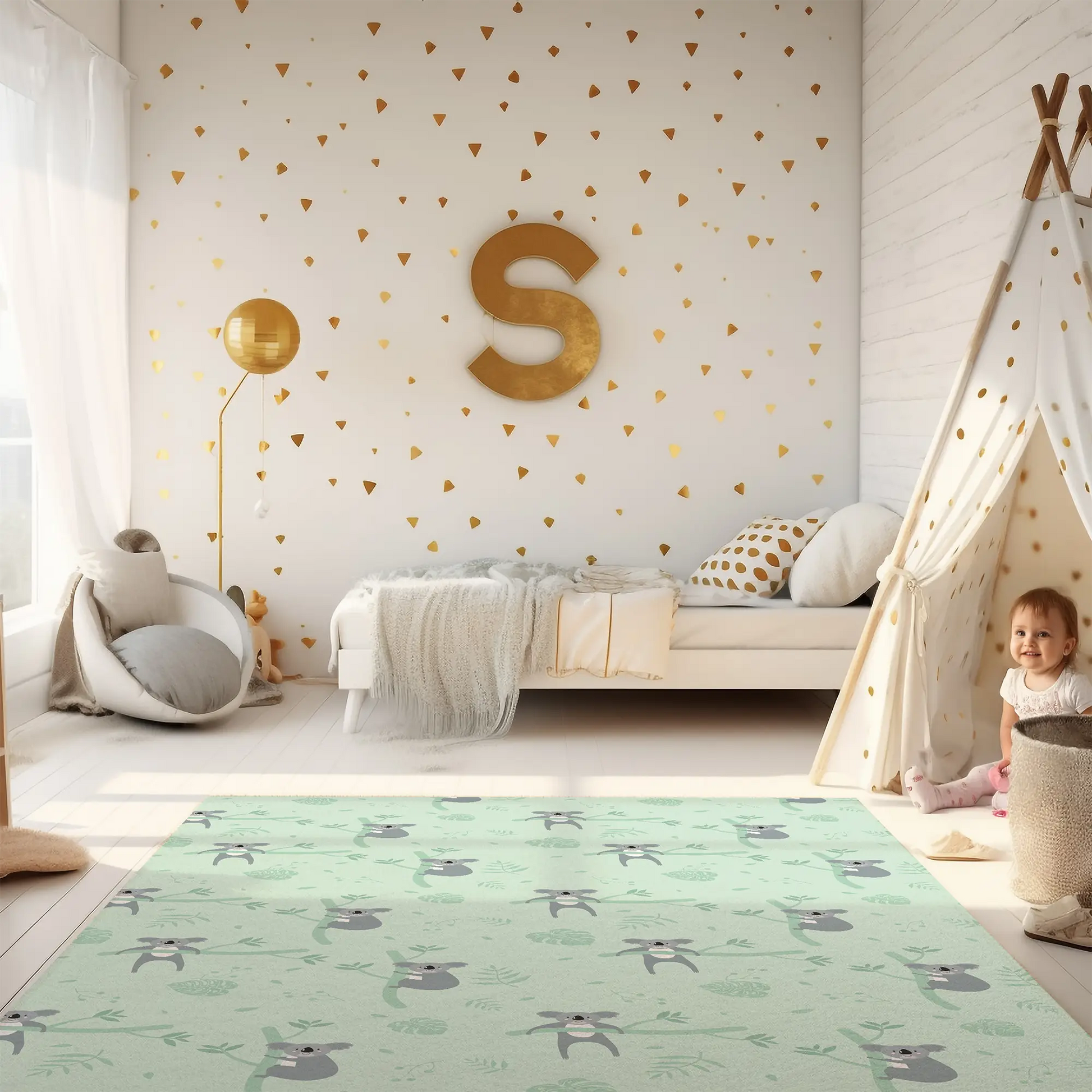 Kinderteppich "Koalas im Eukalyptus" von spielzwerg. RUG-00021-XL, RUG-00021-L.