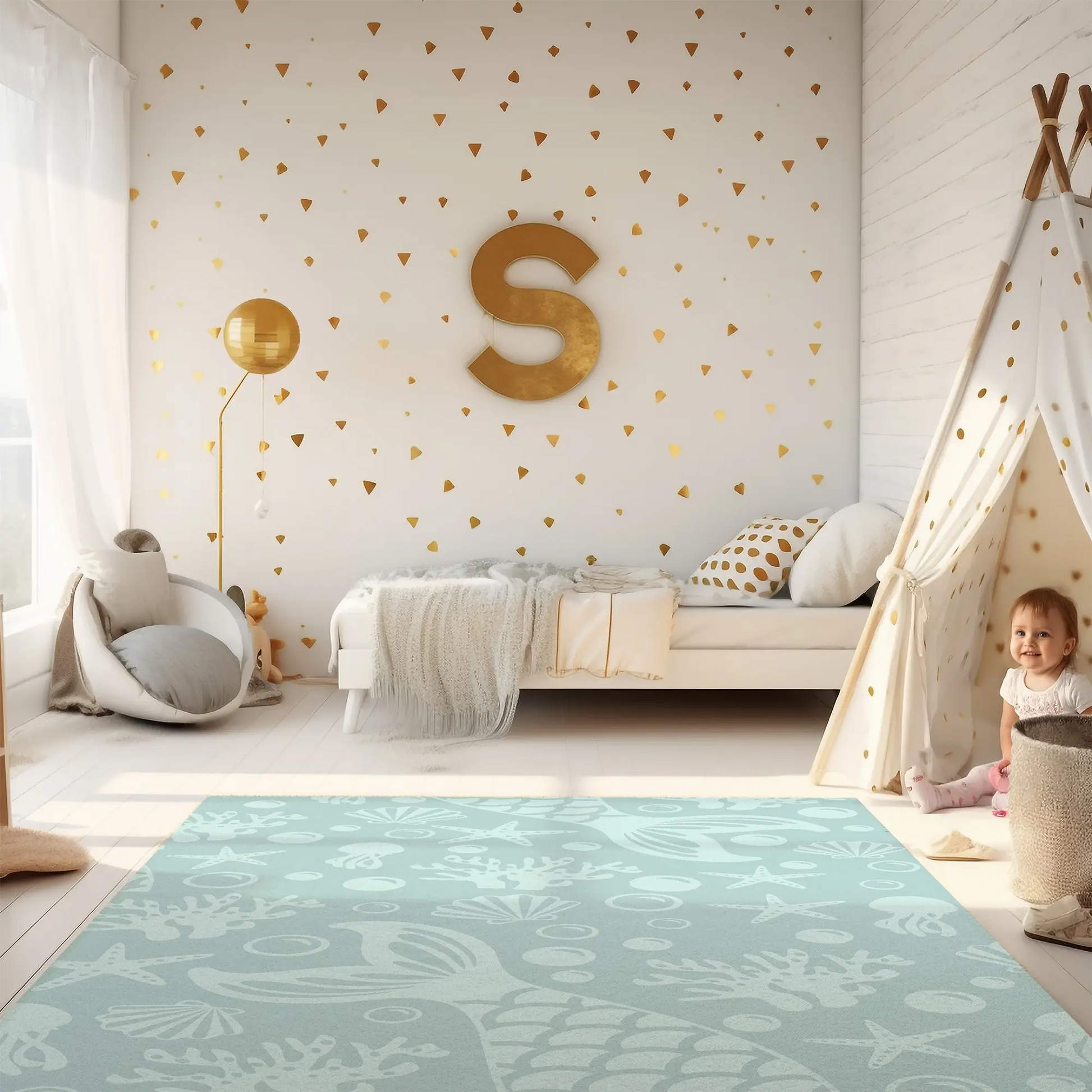 Kinderteppich "Meerjungfrauen-Flosse" von spielzwerg. RUG-00055-XL, RUG-00055-L.