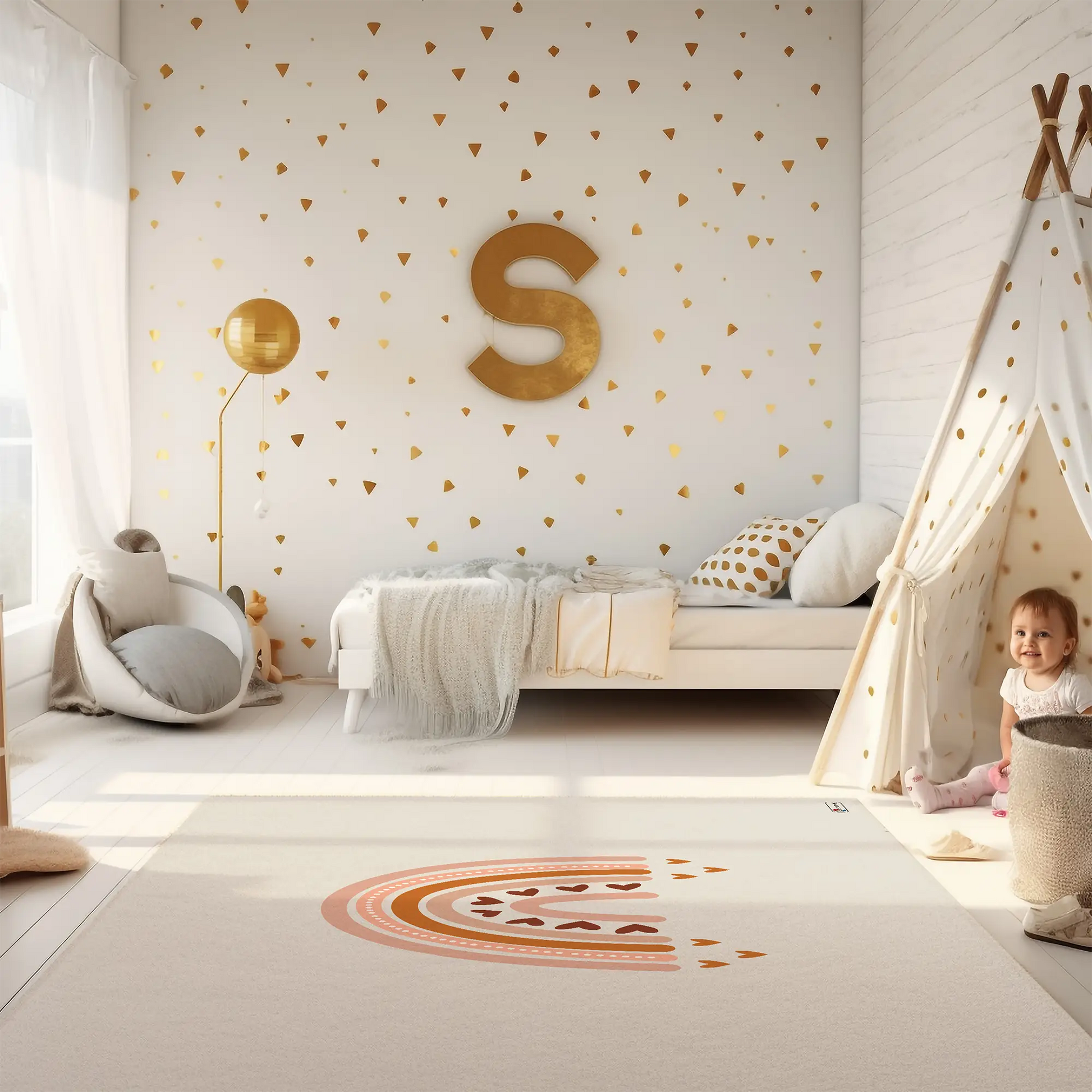 Kinderteppich "Regenbogen mit Herzen" von spielzwerg. RUG-00131-XL, RUG-00131-L.