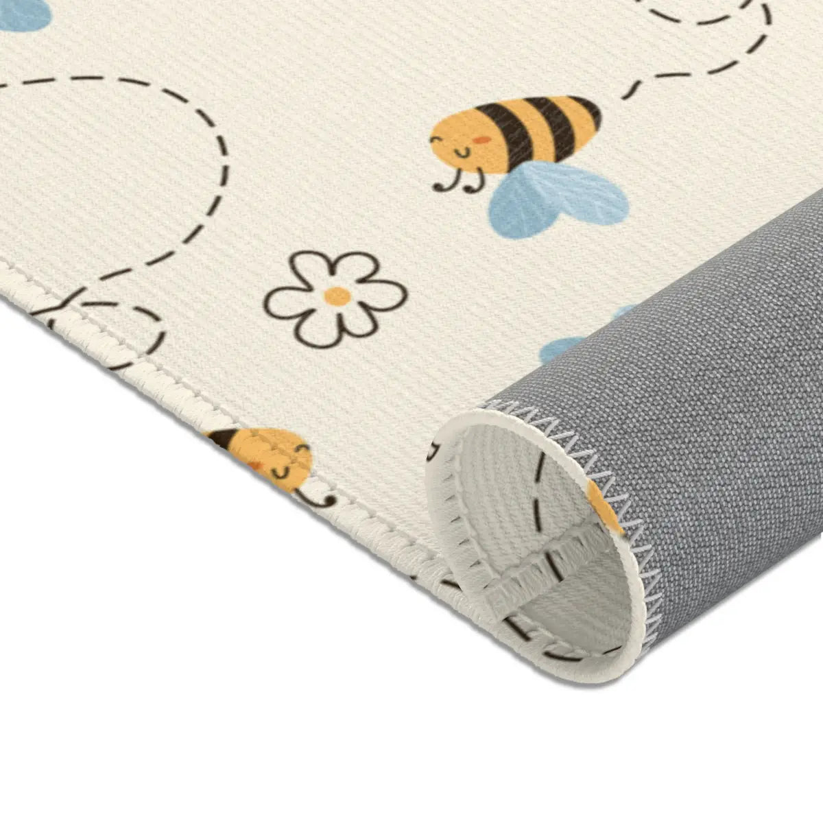 Kinderteppich "Bienchen Summ" von spielzwerg. Nahaufnahme gerollt. RUG-00084-XL, RUG-00084-L.