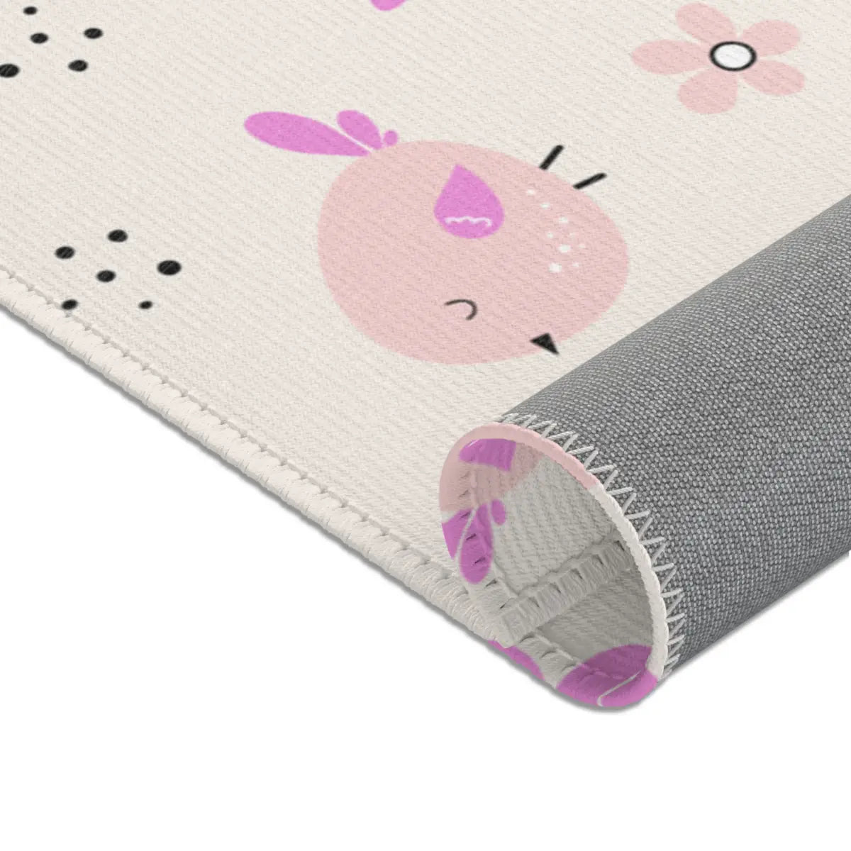 Kinderteppich "Vogelgesang" von spielzwerg. Nahaufnahme gerollt. RUG-00065-XL, RUG-00065-L.