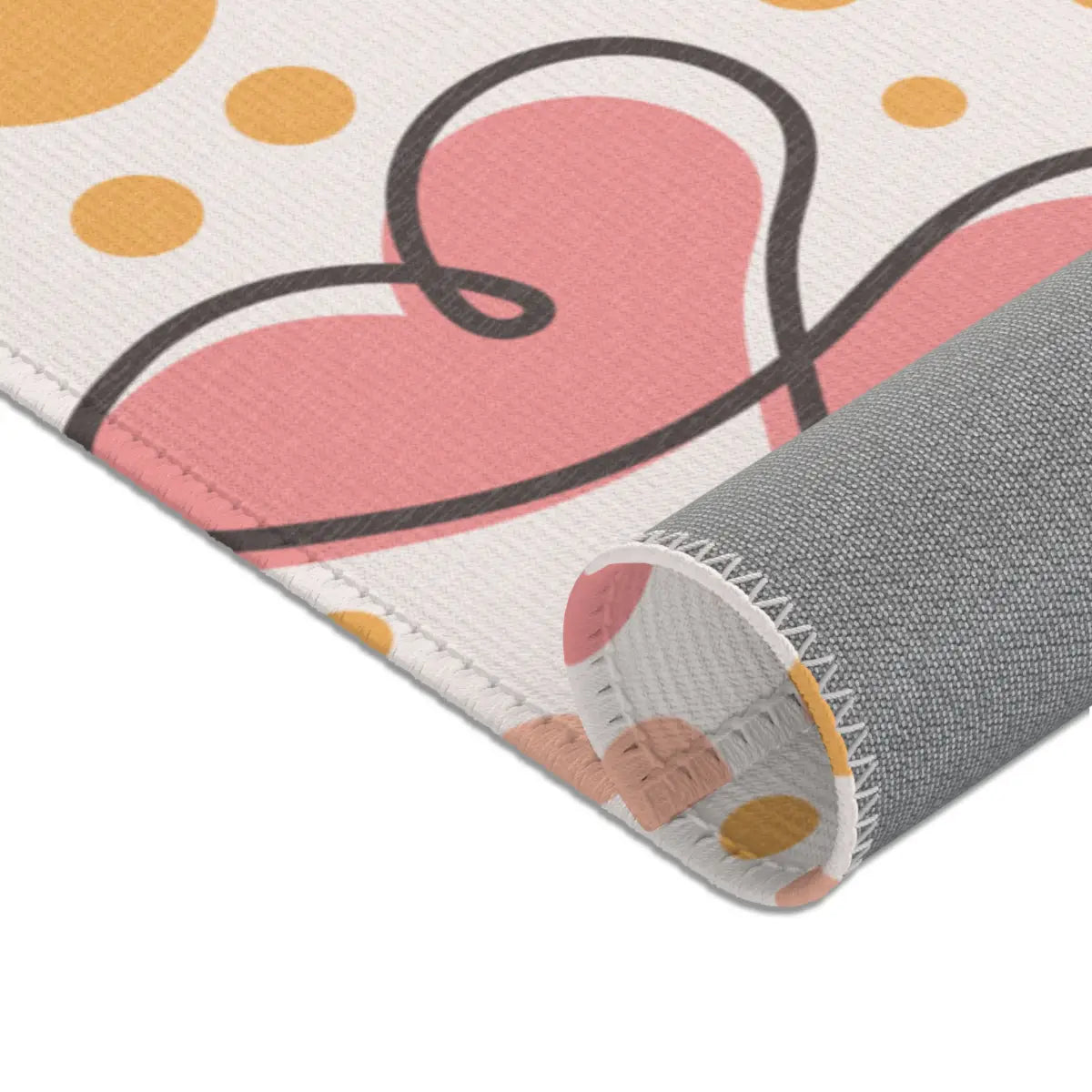 Kinderteppich "Schmetterlinge mit Punkten" von spielzwerg. Nahaufnahme gerollt. RUG-00063-XL, RUG-00063-L.