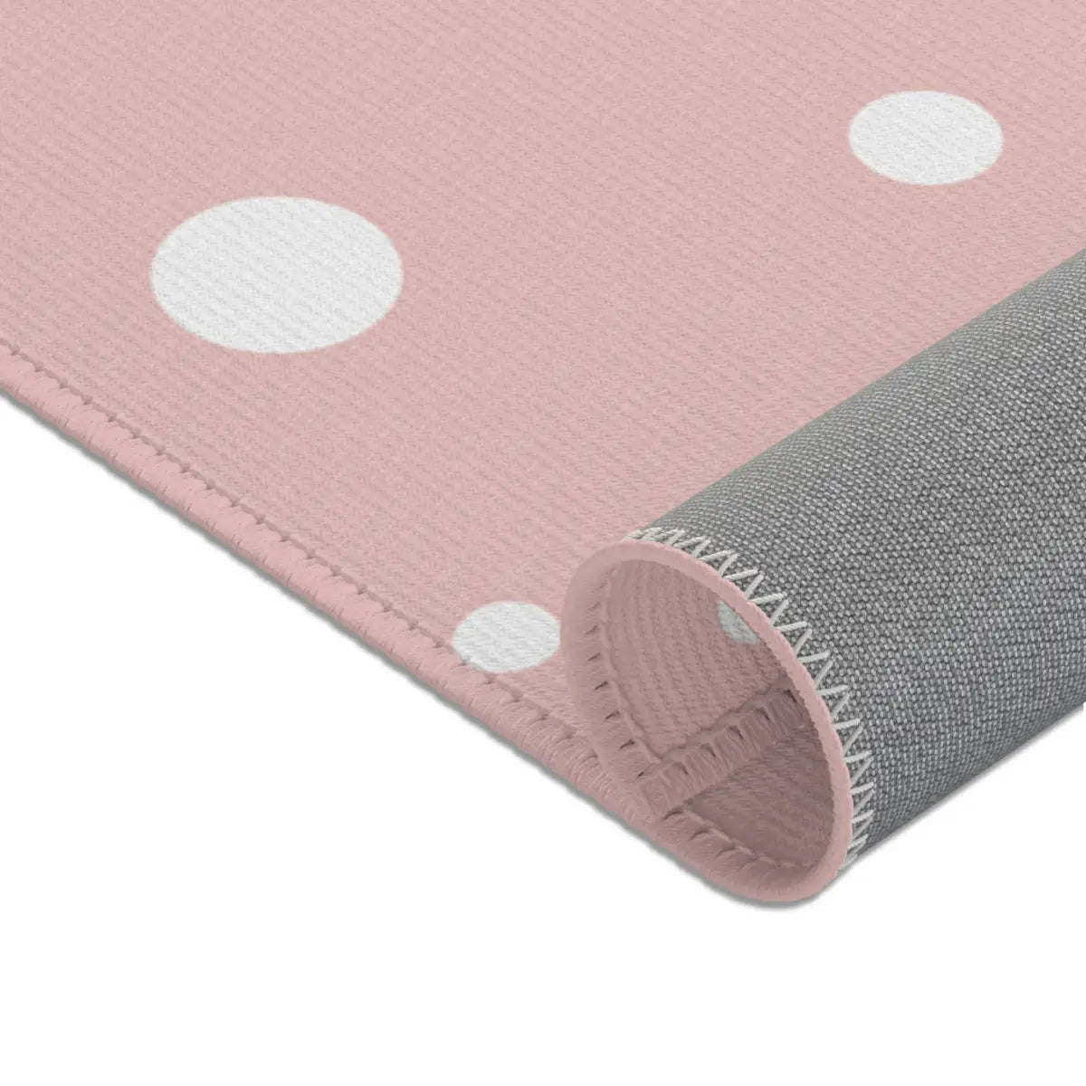 Kinderteppich "Weiße Punkte" von spielzwerg. Nahaufnahme gerollt. RUG-00172-XL, RUG-00172-L.